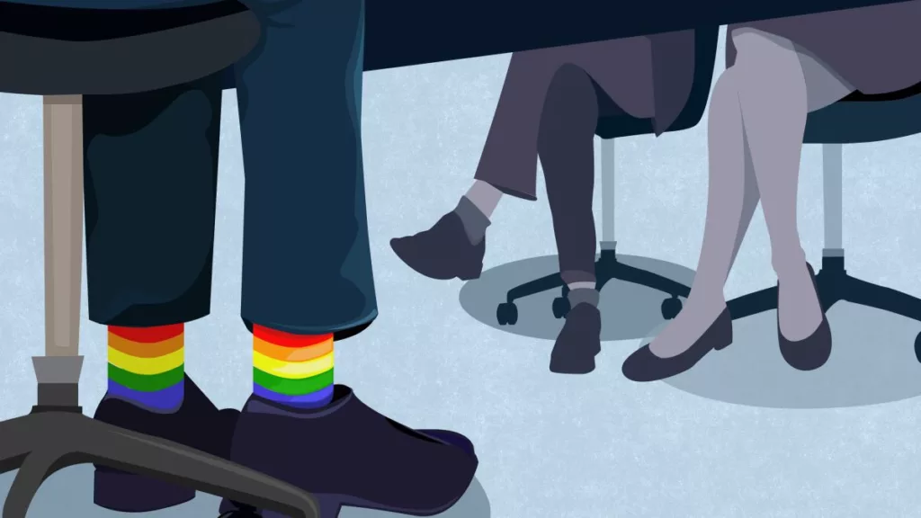 Gays at work series - person wearing pride socks